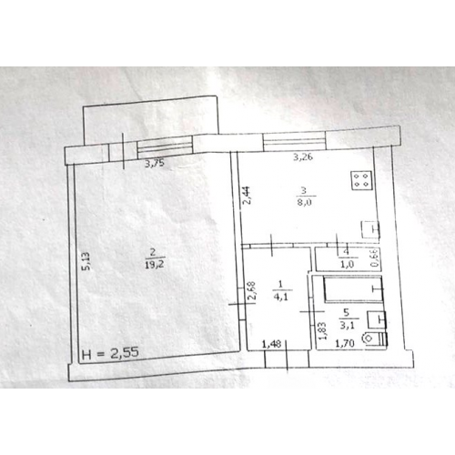 1 кімн. квартирa в с. Есхар, пл. 36,4 кв.м